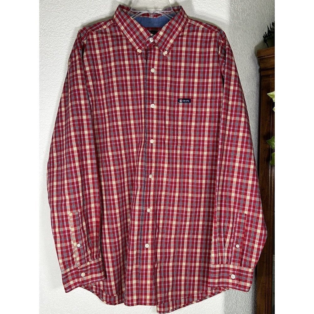 Chaps Button Down Shirt Mens XL Red Plaid Long Sleeve Preppy Mens Shirt WPL125